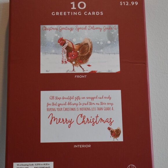 Rooster Themed Christmas Greeting Card 10 Pack 5.4 x 8.25 - Picture 2 of 2